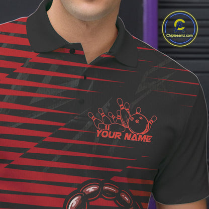 Custom Black And Red Scorpion Bowling Team Polo Shirts For Men, Bowling League Shirt IPHW9036