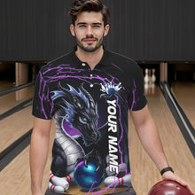 Load image into Gallery viewer, Blue And Purple Thunder Lightning Custom Dragon Bowling Team Polo Shirts For Men IPHW8317