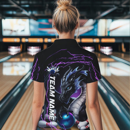 Blue And Purple Thunder Lightning Custom Dragon Bowling Team Polo Shirts For Women IPHW8317