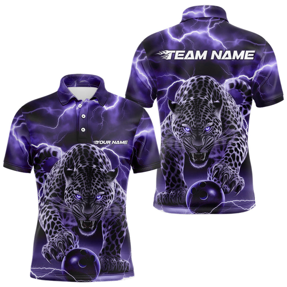 Purple Thunder Lightning Custom Leopard Bowling Polo Shirts For Men, Bowling League Shirt IPHW8319