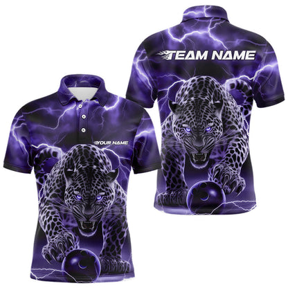 Purple Thunder Lightning Custom Leopard Bowling Polo Shirts For Men, Bowling League Shirt IPHW8319