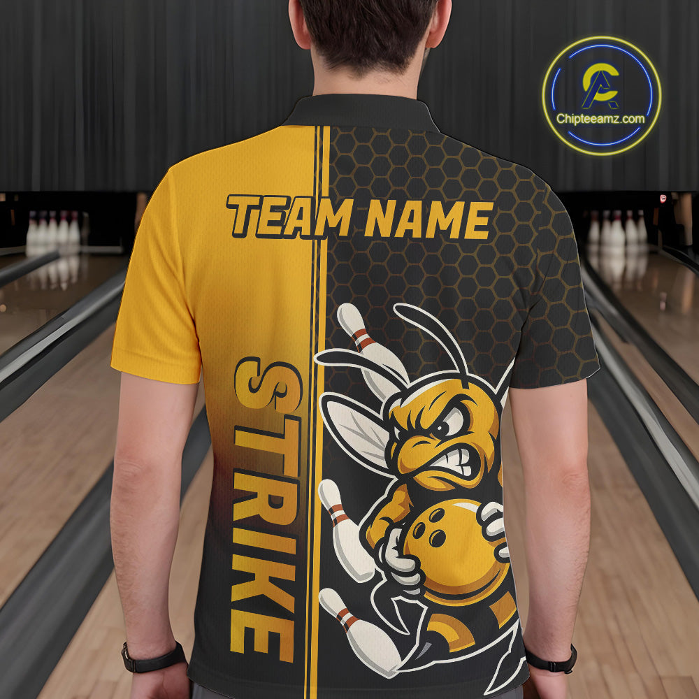 Custom Strike Bee Bowling Polo Shirts For Men, Bee Bowling Team Bowlers Outfit IPHW9047