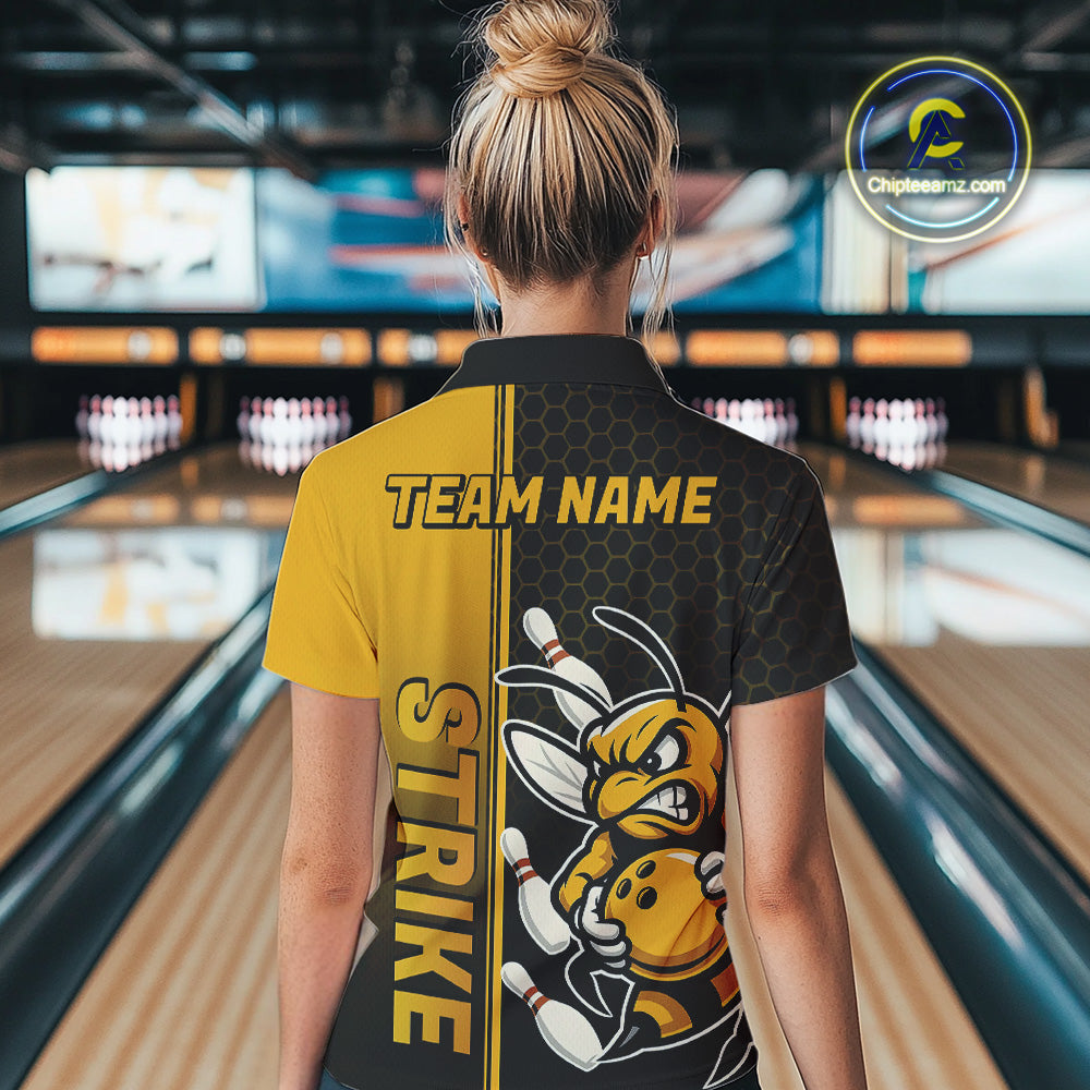 Custom Strike Bee Bowling Polo Shirts For Women, Bee Bowling Team Bowlers Outfit IPHW9047