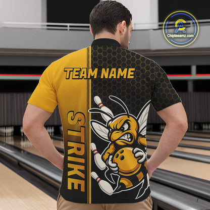 Custom Strike Bee Bowling Quarter-Zip Shirts For Men, Bee Bowling Team Bowlers Outfit IPHW9047