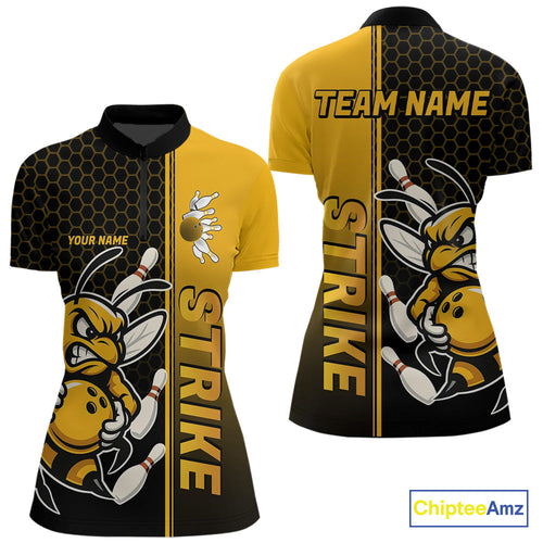 Custom Strike Bee Bowling Quarter-Zip Shirts For Women, Bee Bowling Team Bowlers Outfit IPHW9047