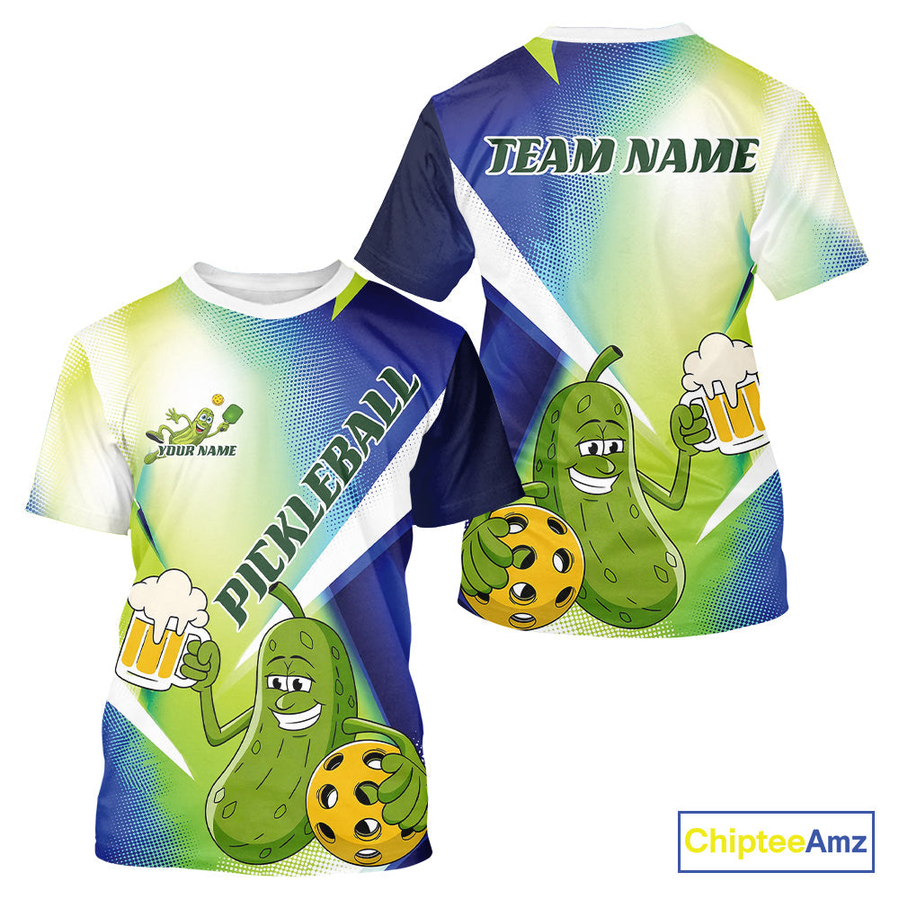 Custom Funny Pickles Loves Beer And Pickleball T-Shirts For Men, Pickleball Team IPHW9439