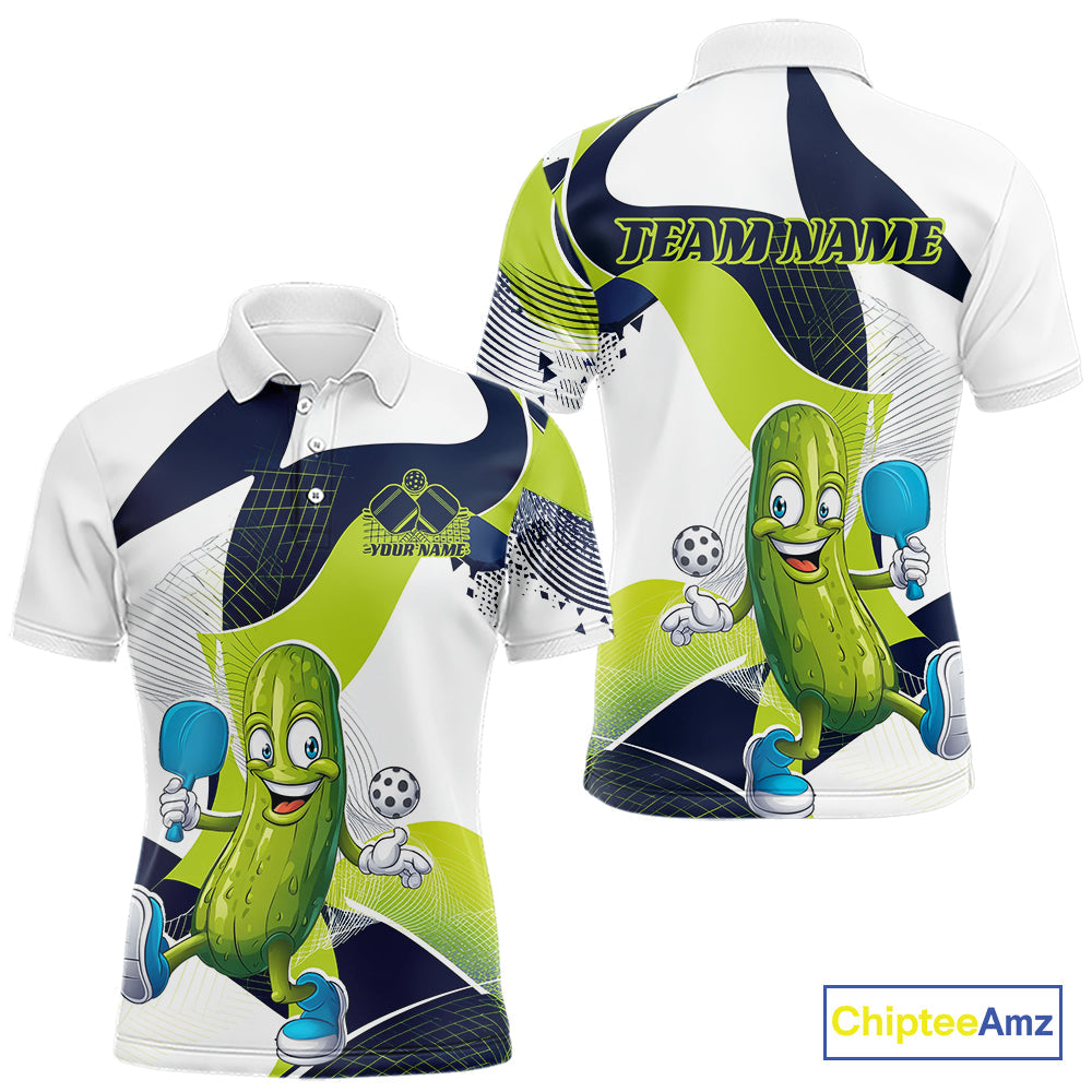 Custom Funny Pickleball Polo Shirts For Men, Cool Pickles Playing Pickleball Humorous Shirt IPHW9441