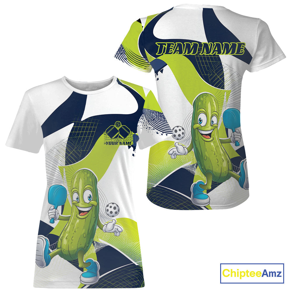 Custom Funny Pickleball T-Shirts For Women, Cool Pickles Playing Pickleball Humorous IPHW9441