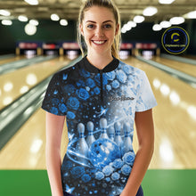 Load image into Gallery viewer, Custom Dreamy Blue Roses And Butterfly Women Bowling Quarter-Zip Shirt, Ladies Outfit IPHW10897