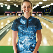 Load image into Gallery viewer, Custom Elegant Blue Butterfly Women Bowling Shirt, Ladies Bowling Team Outfit IPHW10910