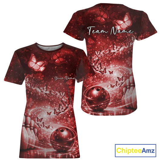 Custom Elegant Red Butterfly Women Bowling, Ladies Bowling Team Outfit IPHW10911