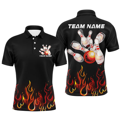 Custom Red Flame Bowling Shirts For Men, Personalized Bowling Team Shirts IPHW7377