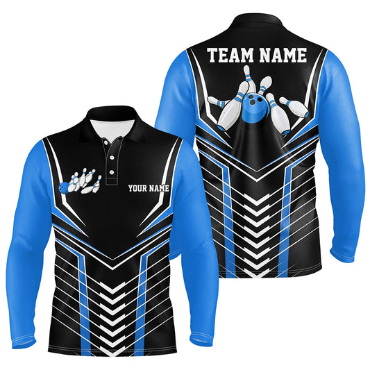 Black And Blue Custom Bowling Jerseys Bowling Team Shirt For Men, Bowling Uniform With Name IPHW7911
