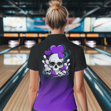 Load image into Gallery viewer, Custom Black And Purple Skull Valentines Day Couple Bowling Quarter-Zip Shirts For Women IPHW8342