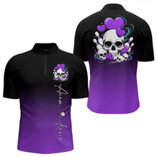 Load image into Gallery viewer, Custom Black And Purple Skull Valentines Day Couple Bowling Quarter-Zip Shirts For Men IPHW8342