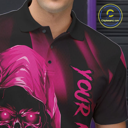 Pink Bowling Grim Reaper Custom Men Bowling Polo Shirts Skull Bowling Team Jerseys IPHW10697