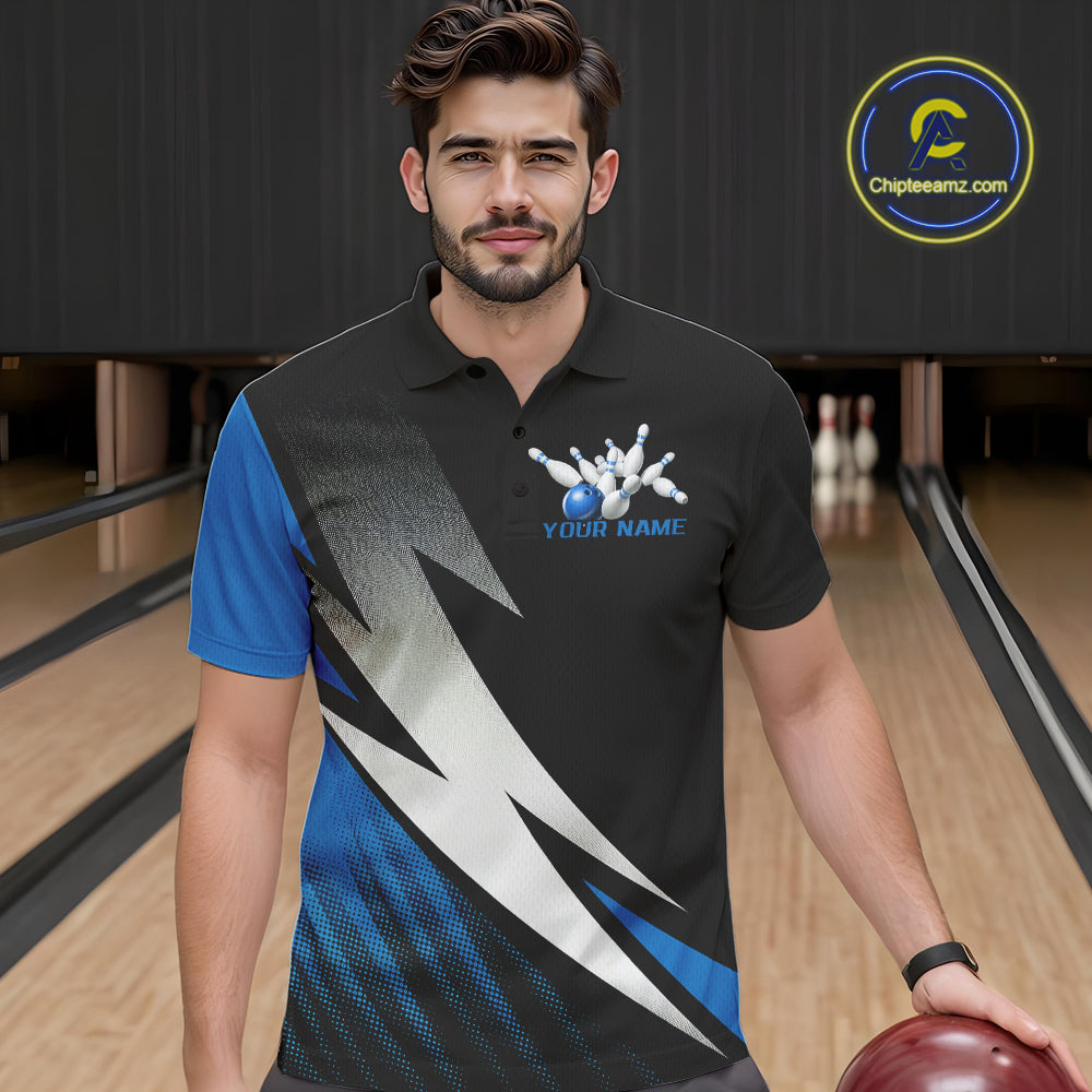 Black And Blue Custom Bowling Jerseys, Men Polo Shirt Bowling Tournament Outfits IPHW9078