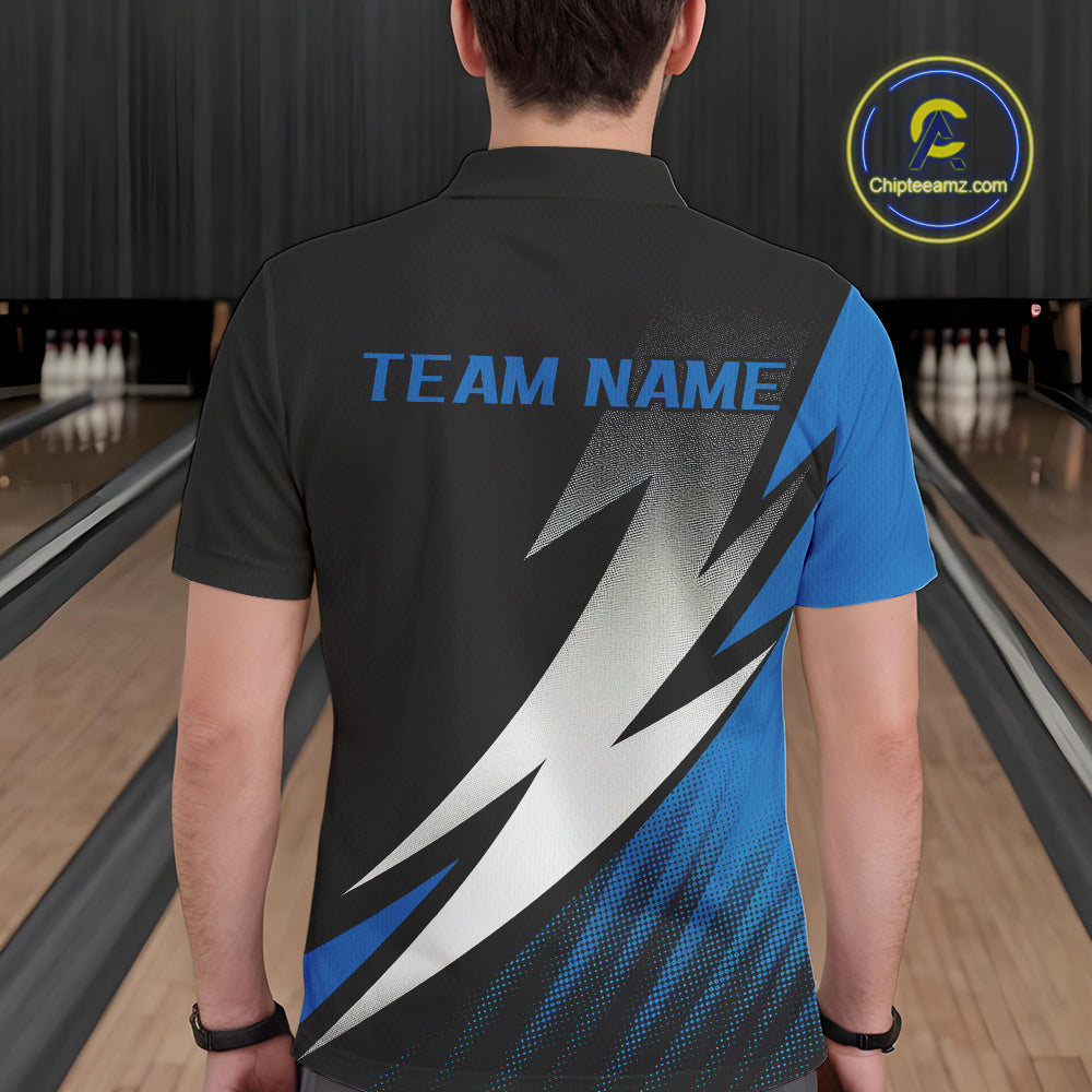 Black And Blue Custom Bowling Jerseys, Men Polo Shirt Bowling Tournament Outfits IPHW9078