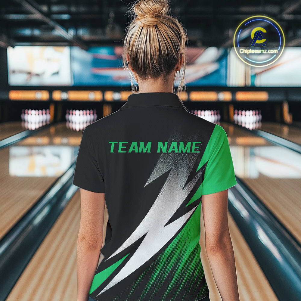 Black And Green Custom Bowling Jerseys, Women Polo Shirt Bowling Tournament Outfits IPHW9079