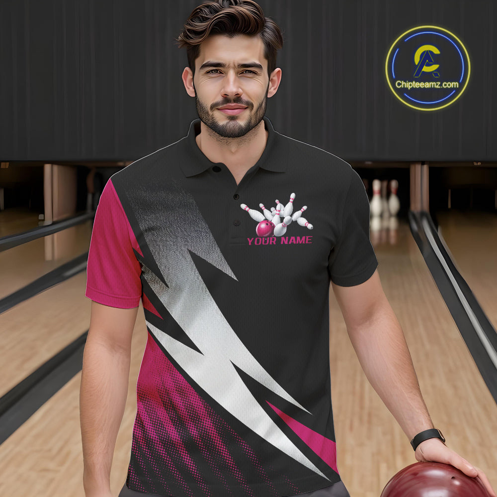 Black And Pink Custom Bowling Jerseys, Men Polo Shirt Bowling Tournament Outfits IPHW9081