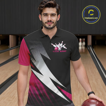 Black And Pink Custom Bowling Jerseys, Men Polo Shirt Bowling Tournament Outfits IPHW9081