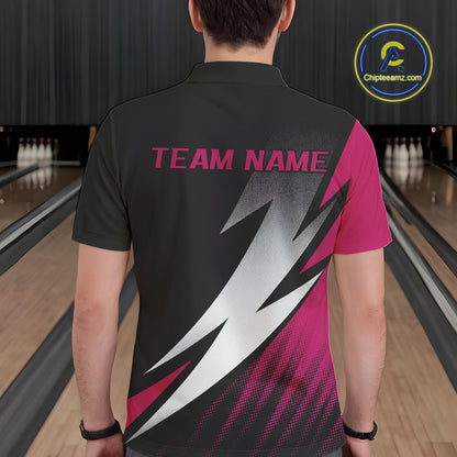 Black And Pink Custom Bowling Jerseys, Men Polo Shirt Bowling Tournament Outfits IPHW9081