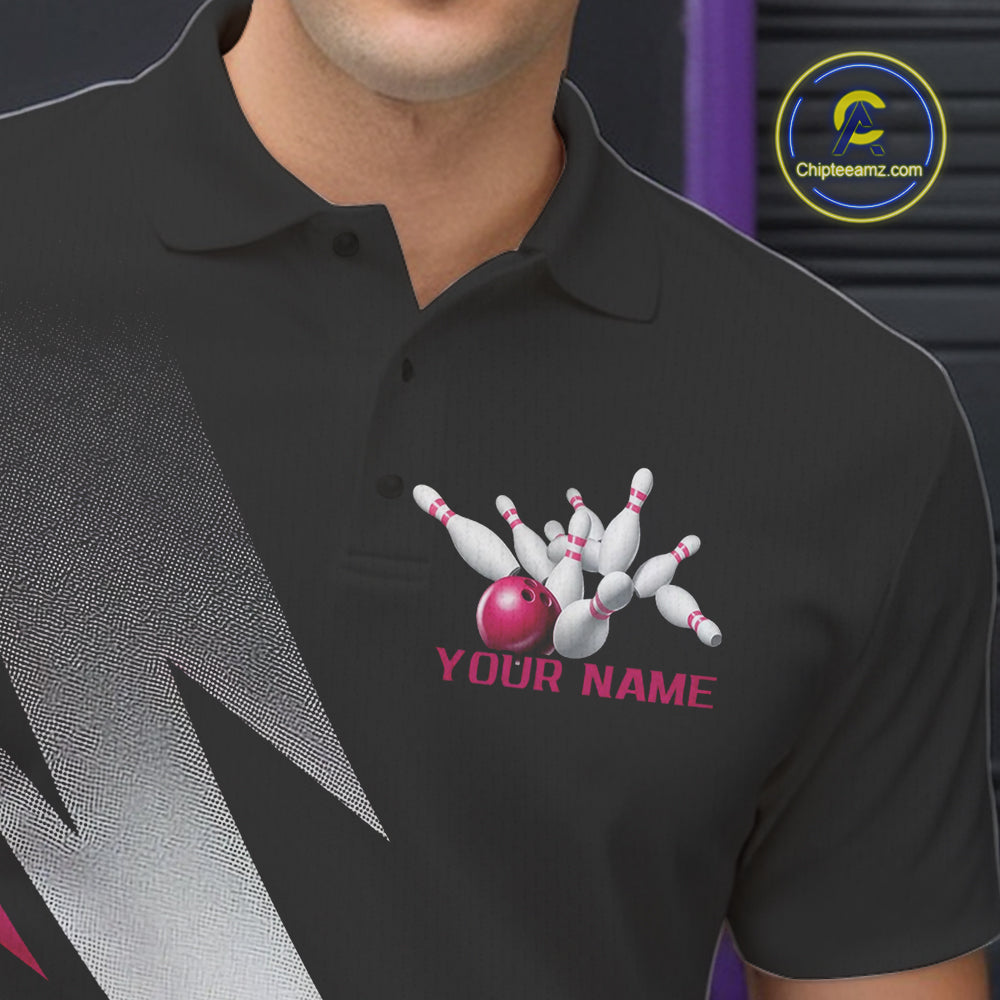 Black And Pink Custom Bowling Jerseys, Men Polo Shirt Bowling Tournament Outfits IPHW9081