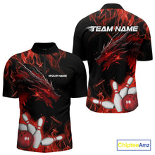 Load image into Gallery viewer, Custom Black And Red Flame Dragon Bowling Team Men Quarter-Zip Shirts, Bowling League Shirt IPHW9333