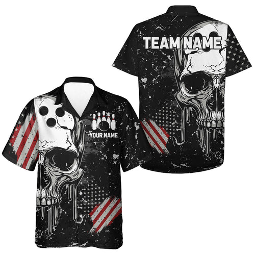 Custom Vintage American Flag Patriotic Bowling Kid Hawaiian Shirts, Skull Bowling Team Shirt IPHW7083