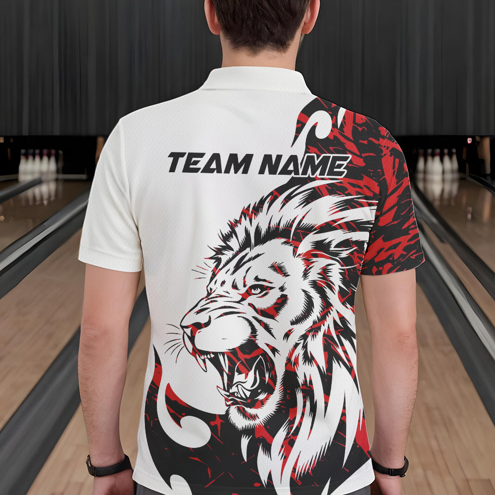 Custom Red Camo Lion Bowling Team Polo Shirts For Men, Lion Bowling League Shirt IPHW8855
