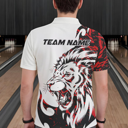 Custom Red Camo Lion Bowling Team Polo Shirts For Men, Lion Bowling League Shirt IPHW8855
