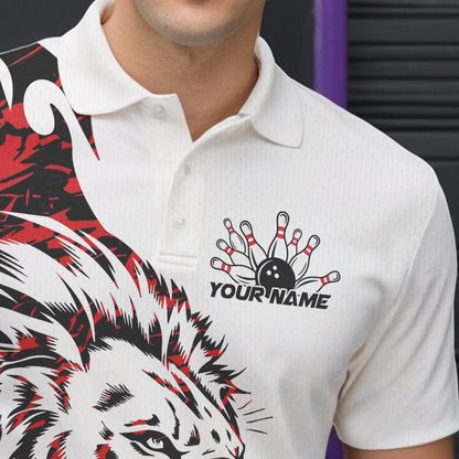Custom Red Camo Lion Bowling Team Polo Shirts For Men, Lion Bowling League Shirt IPHW8855