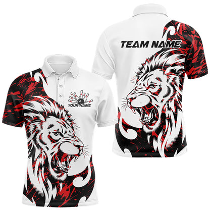 Custom Red Camo Lion Bowling Team Polo Shirts For Men, Lion Bowling League Shirt IPHW8855