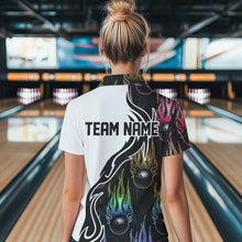 Load image into Gallery viewer, Colorful Rainbow Flame Ball Custom Bowling Team Women Polo Shirt, Fire Bowling League Shirt IPHW8865