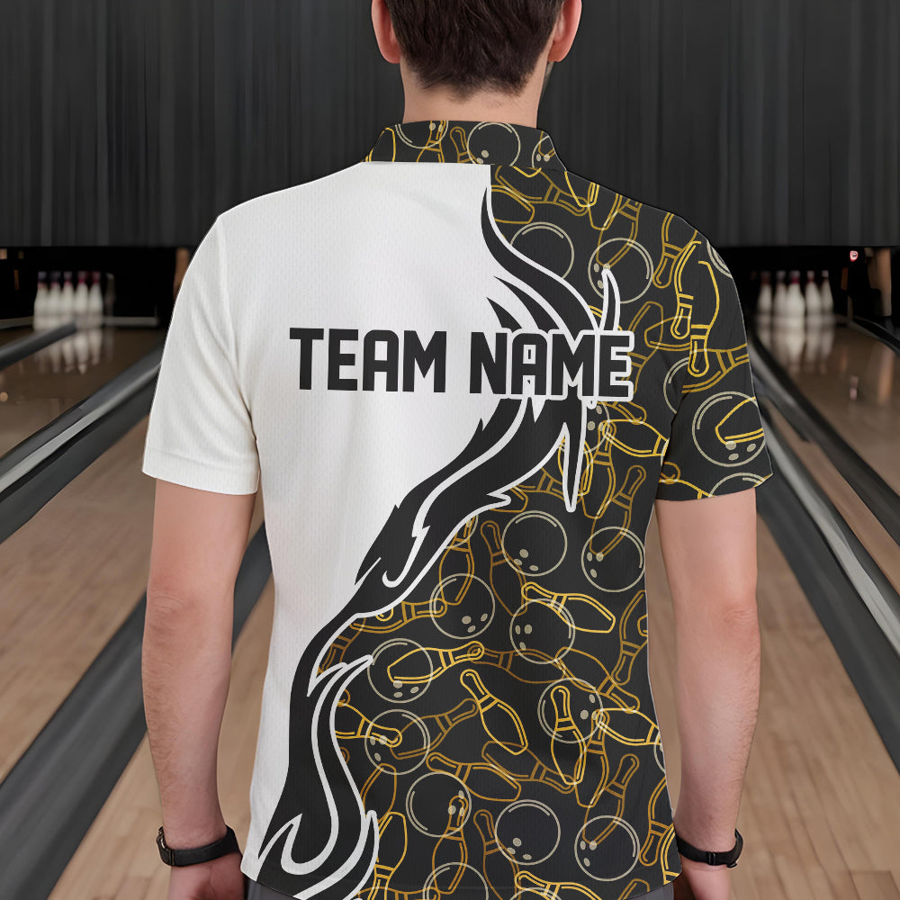 Black And Yellow Bowling Pattern Custom Bowling Team Men Polo Shirts, Bowling League Shirt IPHW8868