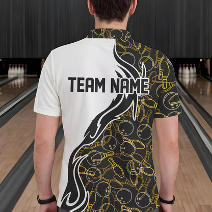 Black And Yellow Bowling Pattern Custom Bowling Team Men Polo Shirts, Bowling League Shirt IPHW8868