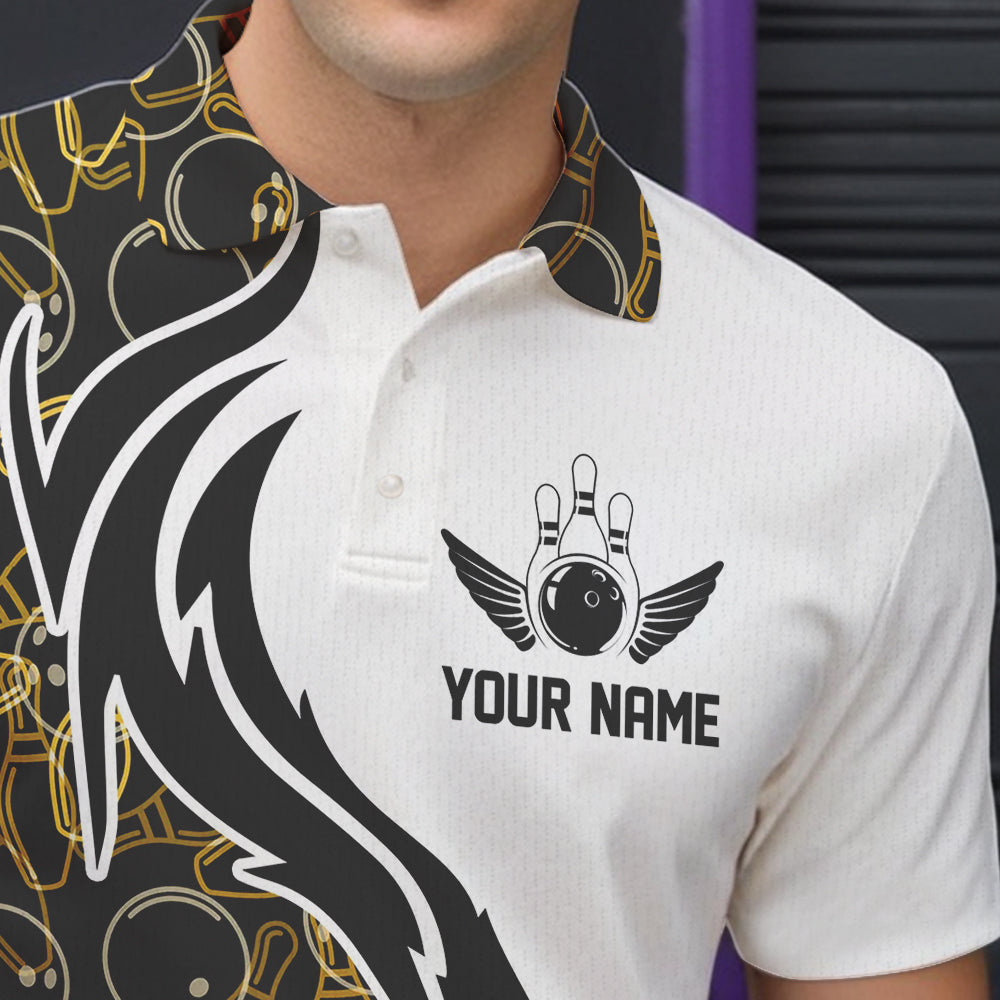 Black And Yellow Bowling Pattern Custom Bowling Team Men Polo Shirts, Bowling League Shirt IPHW8868