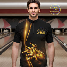 Load image into Gallery viewer, Custom Black And Gold Bowling Men Quarter-Zip Shirt, Bowling Team Tournament Shirt Bowler Outfit IPHW11247