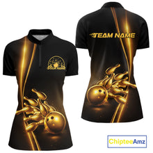 Load image into Gallery viewer, Custom Black And Gold Bowling Women Quarter-Zip Shirt, Bowling Team Tournament Shirt IPHW11247
