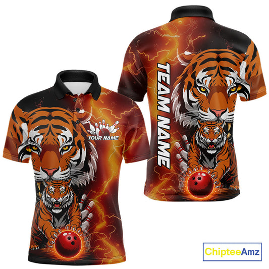 Custom Thunder Lightning Tiger Bowling Polo Shirts For Men, Bowling Team Outfit IPHW9093