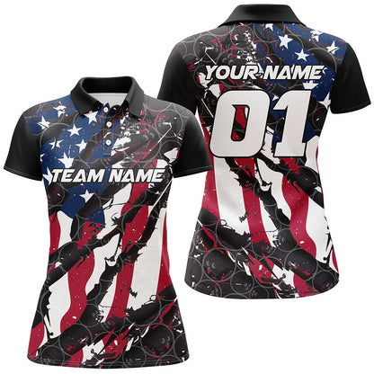 Custom American Flag Patriotic Bowling Shirt For Women With Custom Name, Team Name, Number IPHW7100