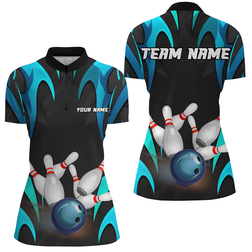 Black And Blue Customize Bowling Shirts For Women Team Jerseys  Gifts For Bowlers IPHW7107
