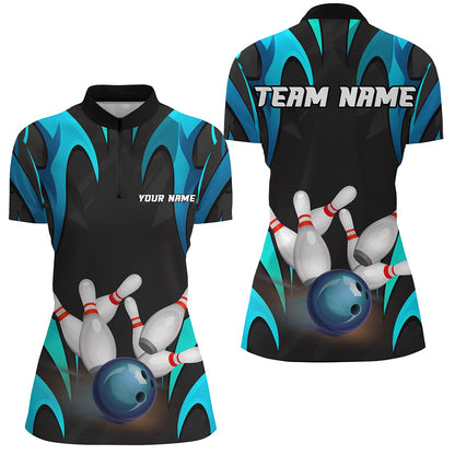 Black And Blue Customize Bowling Shirts For Women Team Jerseys  Gifts For Bowlers IPHW7107