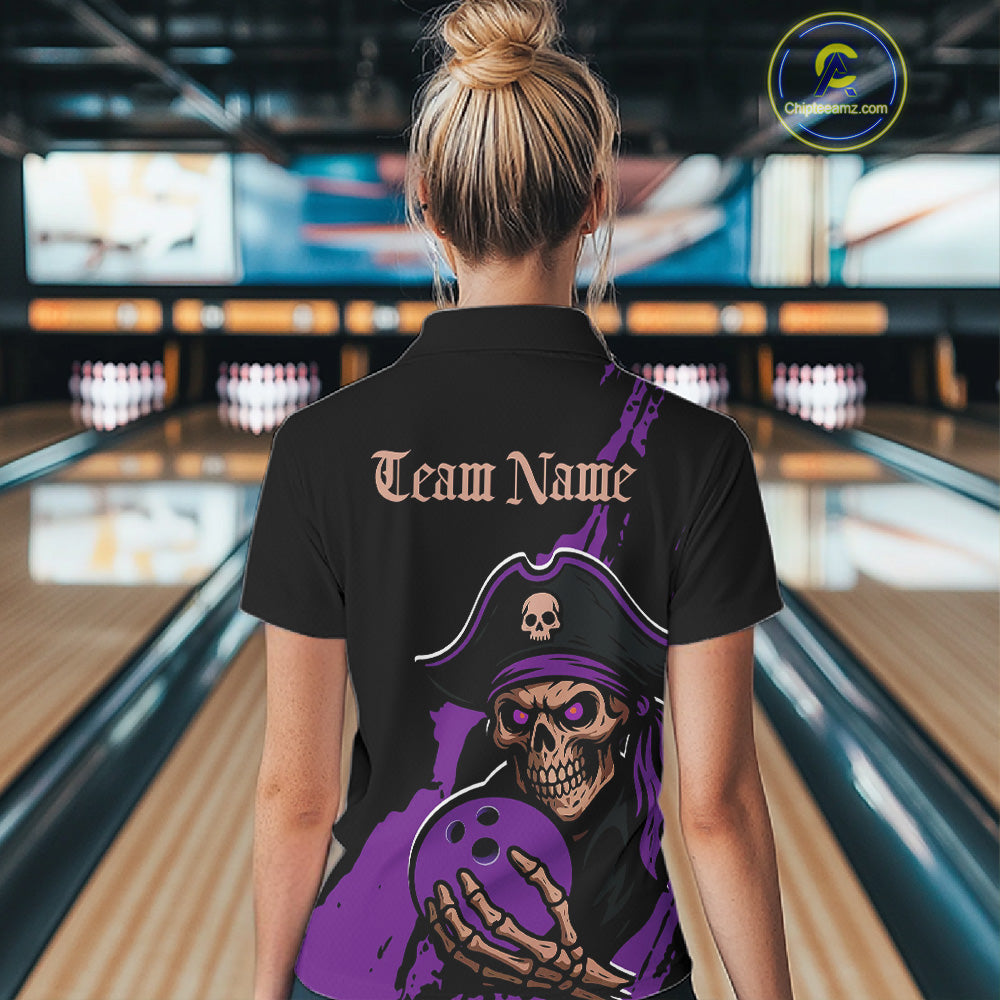 Custom Black And Purple Pirate Bowling Women Shirt, Pirate Bowling Team Jerseys IPHW10708