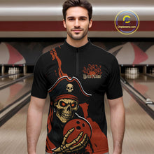 Load image into Gallery viewer, Custom Black And Orange Pirate Bowling Men Quarter-Zip Shirt, Pirate Bowling Team Jerseys IPHW10709