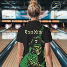 Load image into Gallery viewer, Custom Black And Green Pirate Bowling Women Polo Shirt, Pirate Bowling Team Jerseys IPHW10711
