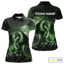 Load image into Gallery viewer, Custom Black And Green Thunder Lightning Dragon Bowling Women Polo Shirts, Team Outfit IPHW9100