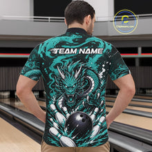 Load image into Gallery viewer, Man wearing a bowling shirt with a dragon design and 'Team Name' text at a bowling alley.