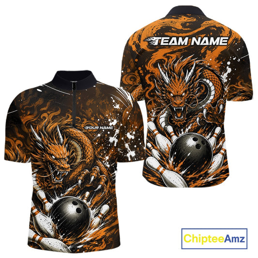 Bowling shirt with dragon design and customizable text on a white background