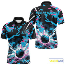 Load image into Gallery viewer, Custom Blue And Pink Camo Bowling Polo Shirts For Men, Camouflage Bowling Team Outfit IPHW9832